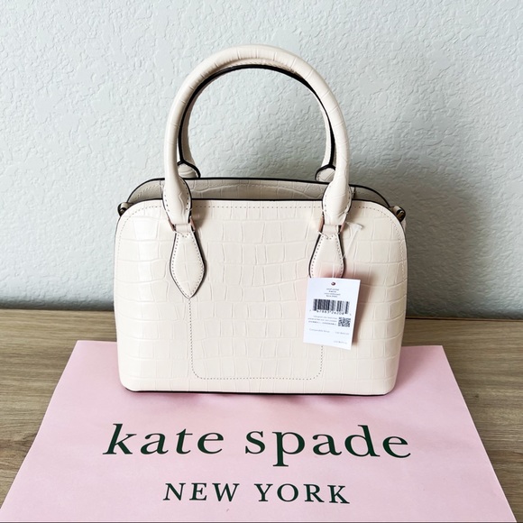 ♠️ HP ♠️ Kate Spade Darcy Satchel Croco Embossed Leather White Crossbody Handbag - Picture 2 of 6